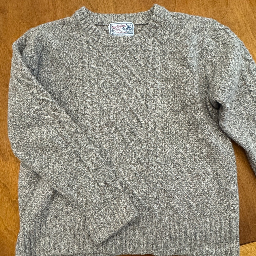 Kiel James Patrick Tan and Gray Cable Knit Crewneck Sweater